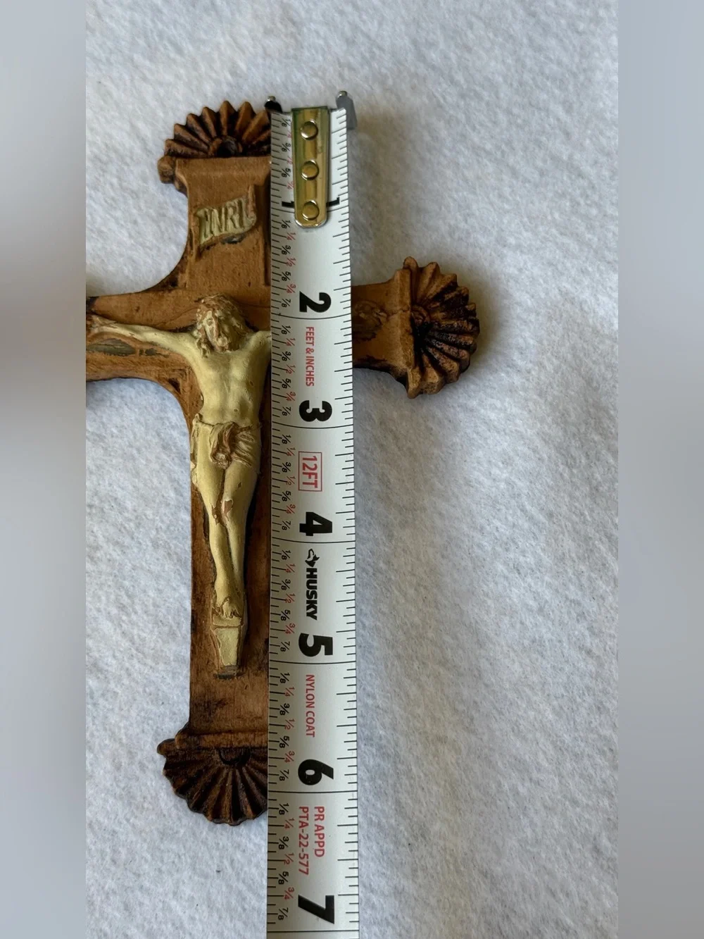 Catholic Crucifix Jesus INRI Antique Shell Finial Wall Cross 1800s